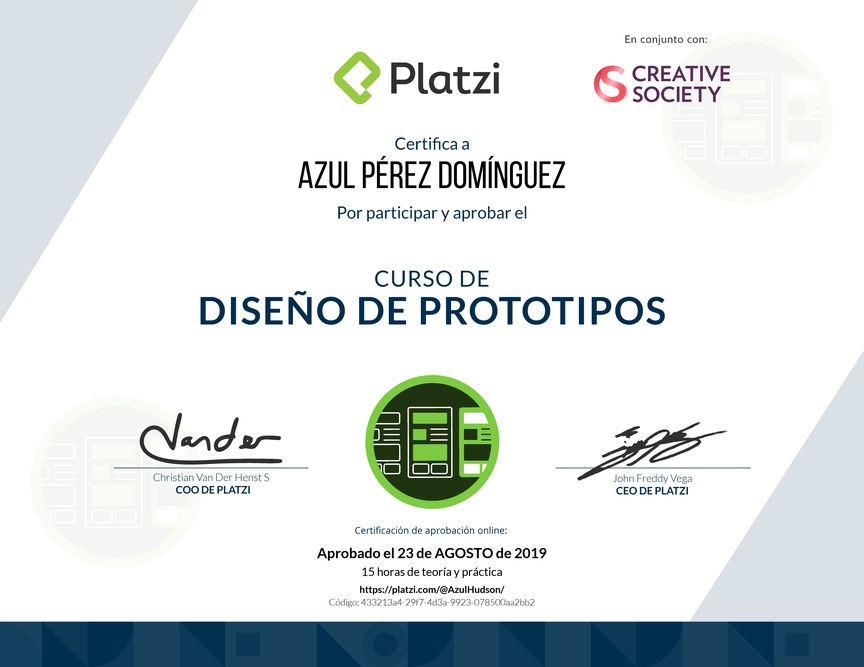 Diploma del Curso de Diseño de Prototipos 2018
