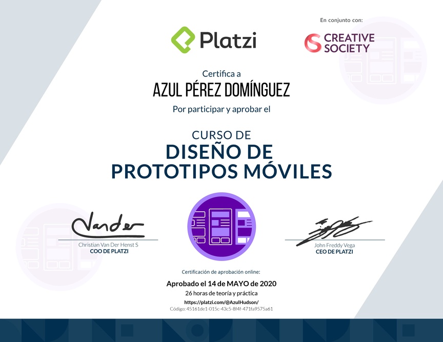 Diploma del Curso de Diseño de Prototipos Móviles