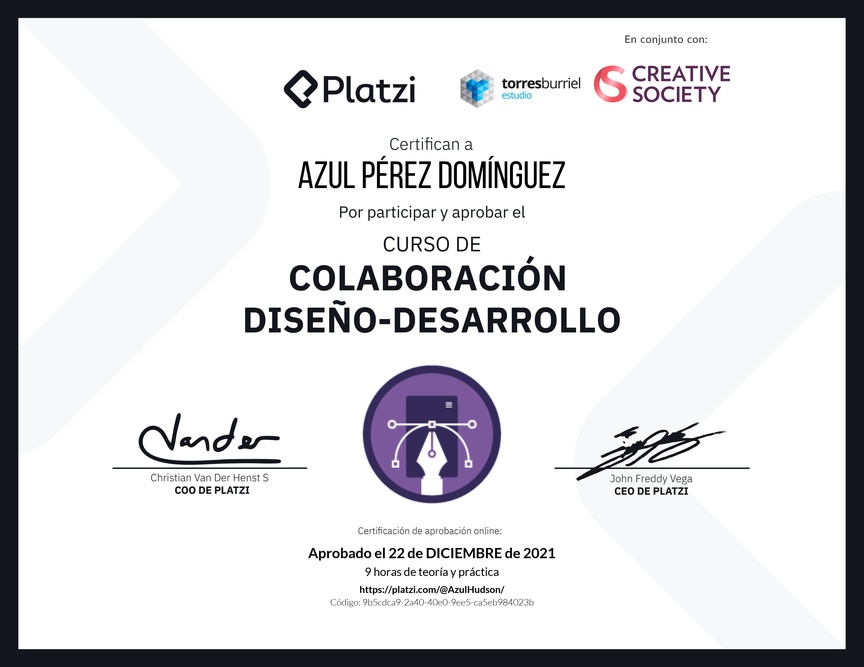 Diploma del Curso de Colaboración Diseño-Desarrollo