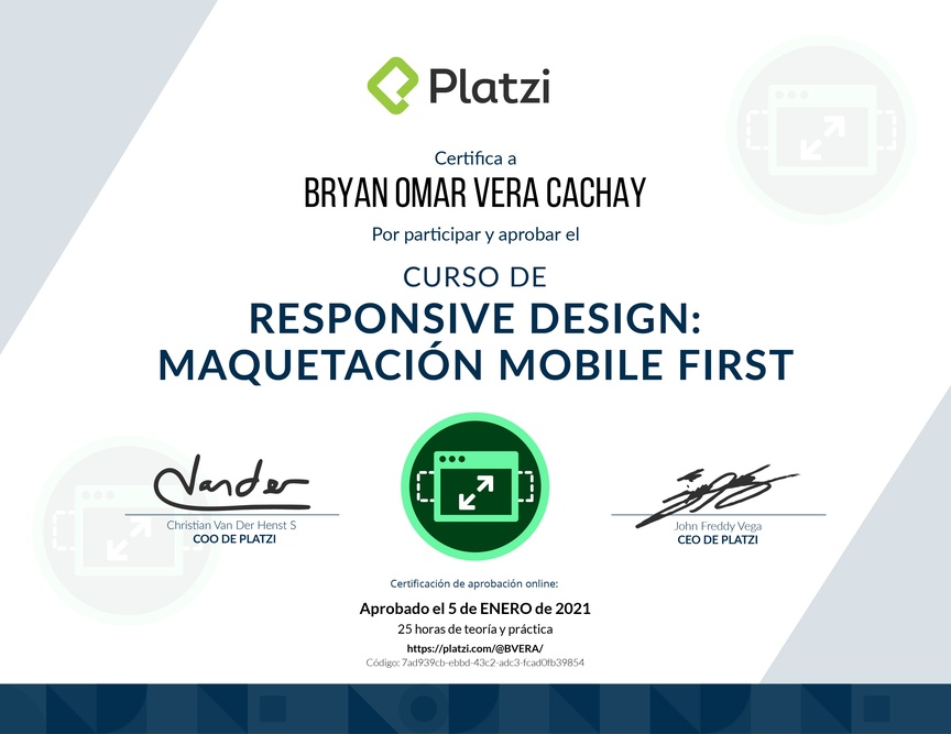 Diploma del Curso de Responsive Design: Maquetación Mobile First