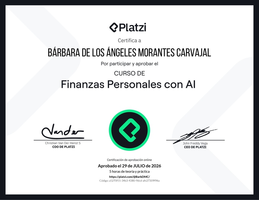 Diploma del Curso de Finanzas Personales con Inteligencia Artificial