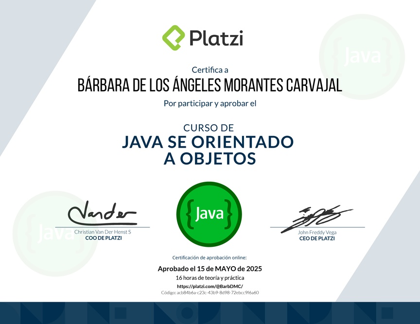 Diploma del Curso de Java SE Orientado a Objetos