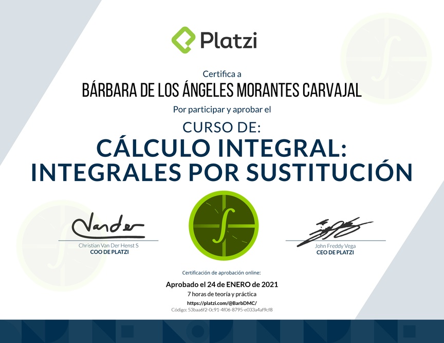 Diploma del Curso de Cálculo Integral: Integrales por Sustitución