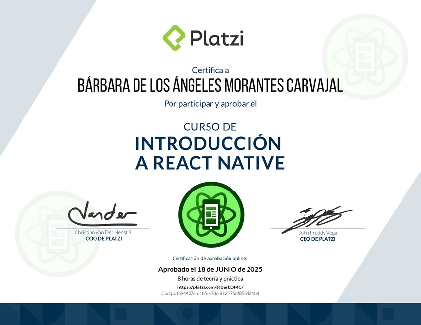 Diploma del Curso de Introducción a React Native