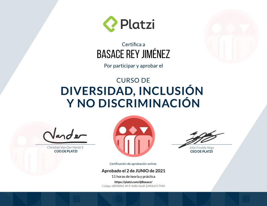 Diploma del Curso de Diversidad, Inclusión y No Discriminación