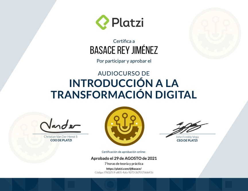 Diploma de Audiocurso de Transformacion Digital Inicial para Comprender, Identificar y Hacer Crecer tu Empresa