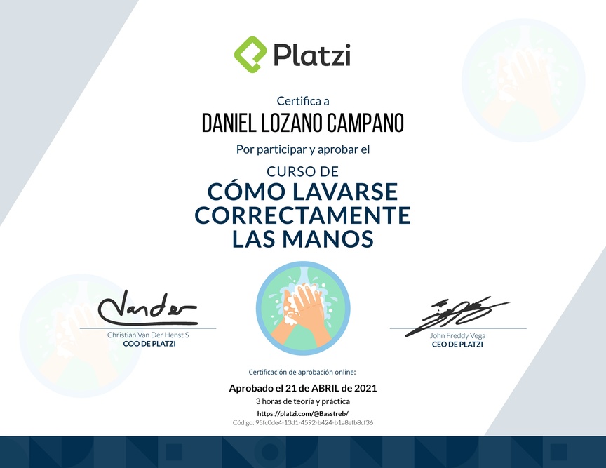 Diploma del Curso para Lavarse las Manos Correctamente