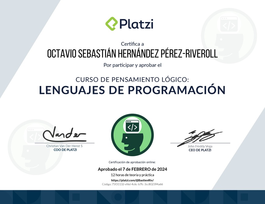 Diploma del Curso de Pensamiento Lógico: Lenguajes de Programación