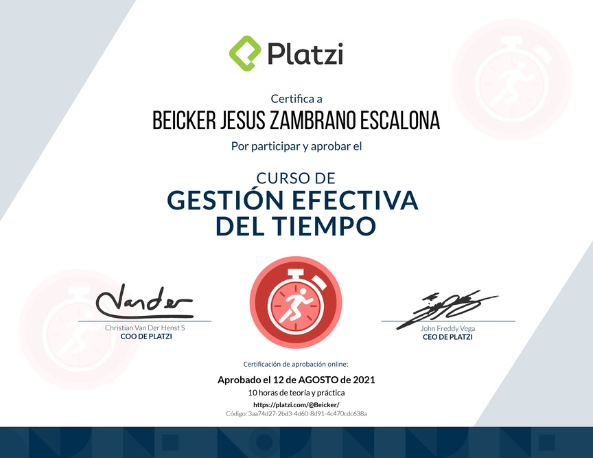 Diploma del Curso de Gestión Efectiva del Tiempo