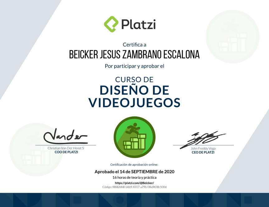 Diploma del Curso de Diseño de Videojuegos
