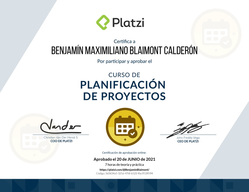 Diploma del Curso de Gestión para Planificar, Definir e Identificar Riesgos de un Proyecto