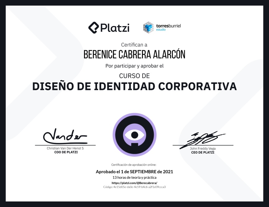 Diploma del Curso de Diseño de Identidad Corporativa