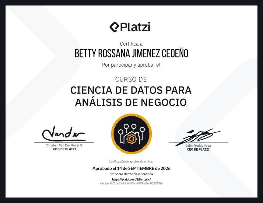 Diploma del Curso de Ciencia de Datos para Análisis de Negocio