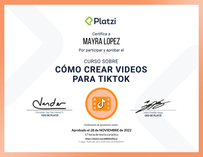 Diploma del Curso para Crear Videos Creativos en TikTok
