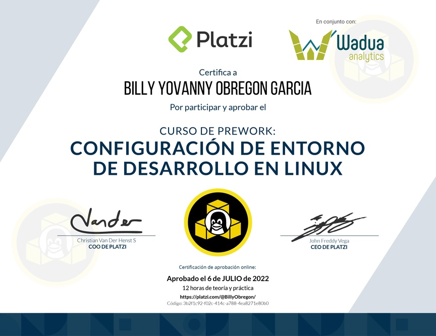 Diploma del Curso de Configuración de Entorno de Desarrollo en Linux