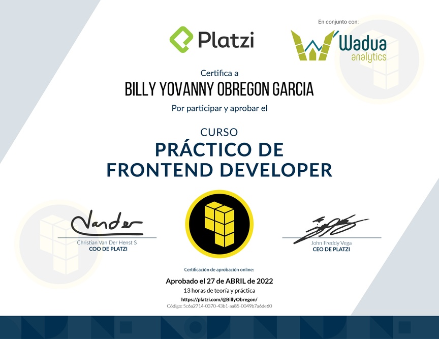 Diploma del Curso Práctico de Frontend Developer