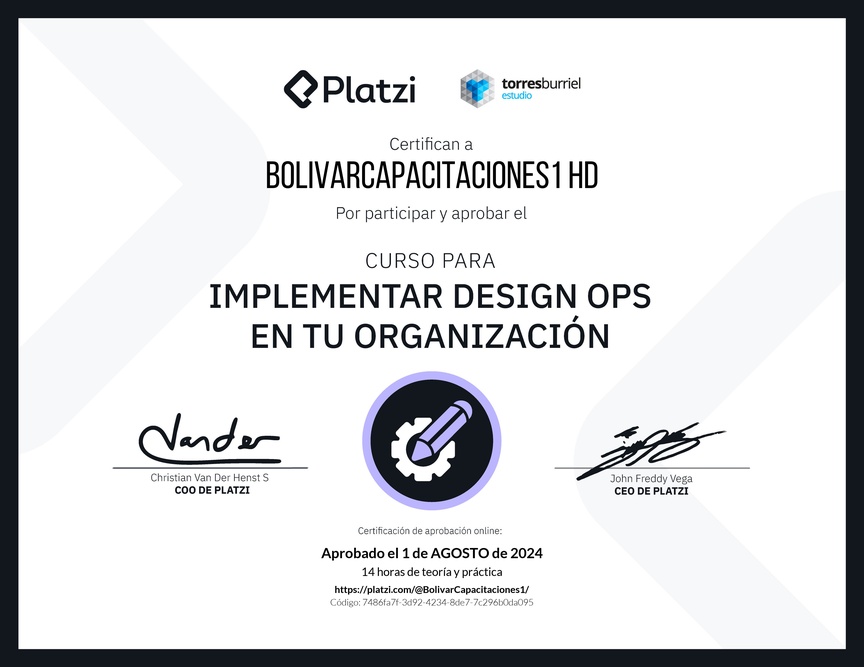 Diploma del Curso para Implementar Design Ops en tu organización