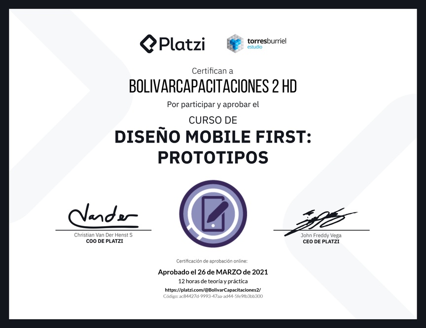 Diploma del Curso de Diseño Mobile First: Prototipos