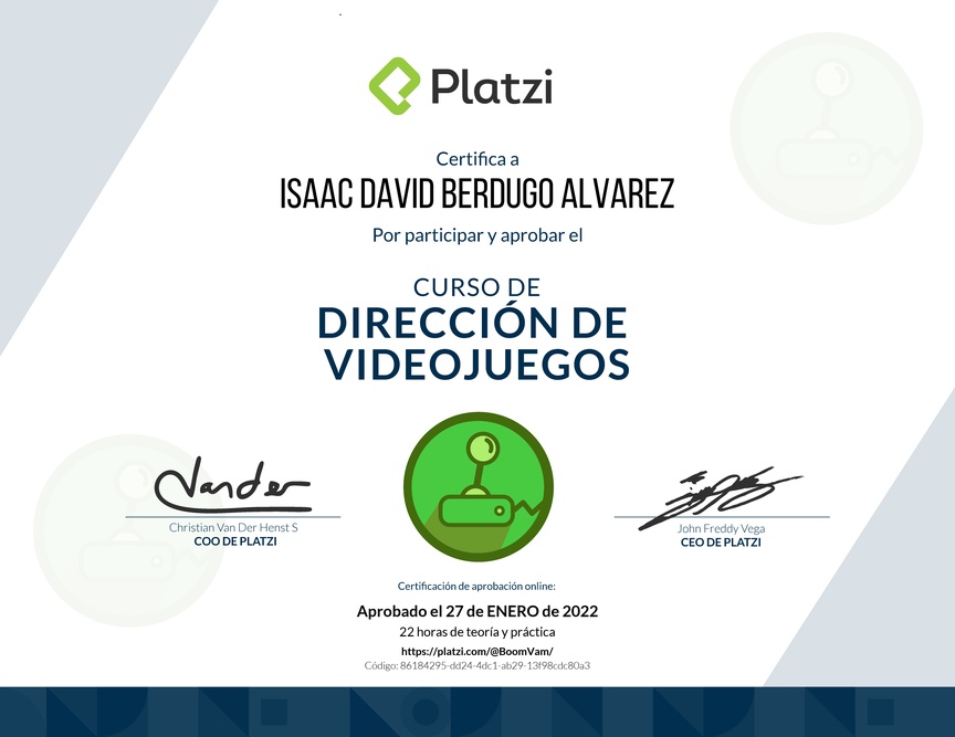 Diploma del Curso de Dirección de Videojuegos