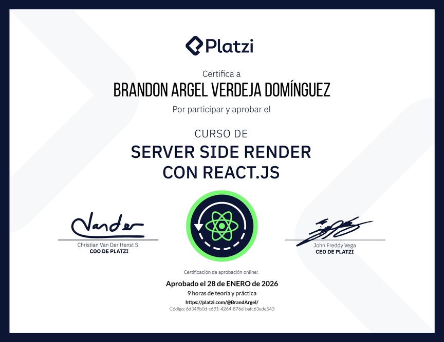 Diploma del Curso de Server Side Render o SSR con React.js