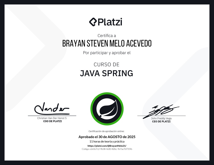 Diploma del Curso de Java Spring Boot