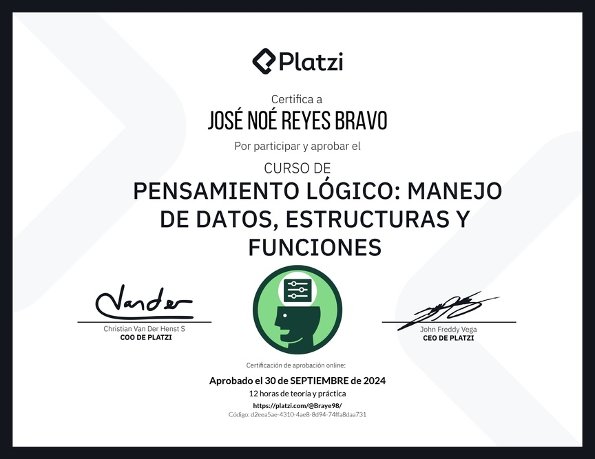 Diploma del Curso de Pensamiento Lógico: Manejo de Datos, Estructuras y Funciones