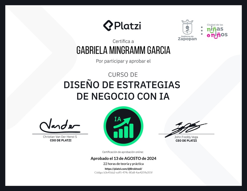 Diploma del Curso de Diseño de Estrategias de Negocio con Inteligencia Artificial: Optimización y Personalización