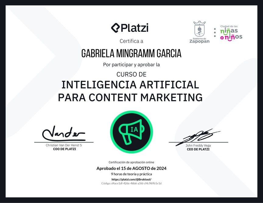 Diploma del Curso de Inteligencia Artificial para Content Marketing