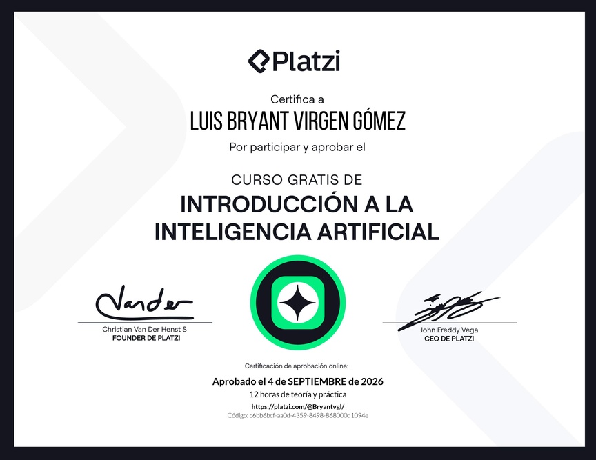 Diploma del Curso Gratis de Introducción a la Inteligencia Artificial