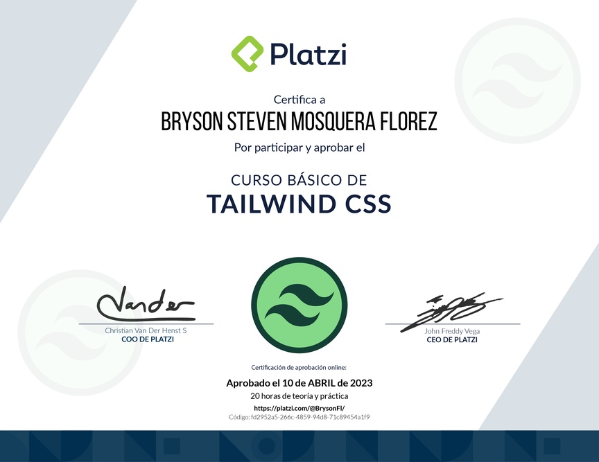 Diploma del Curso Básico de Tailwind 2 y 3