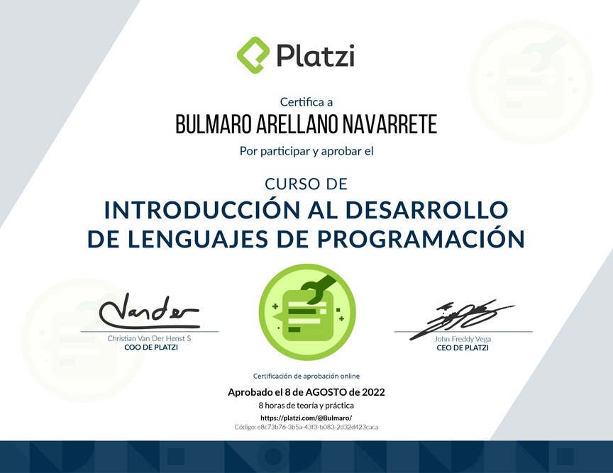 Diploma del Curso de Introducción al Desarrollo de Lenguajes de Programación