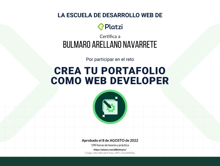 Diploma de Diploma del #PlatziChallenge: Crea tu Portafolio como Web Developer Profesional