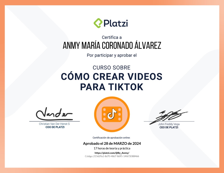 Diploma del Curso para Crear Videos Creativos en TikTok