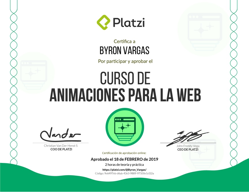 Diploma del Curso de Animaciones para la Web