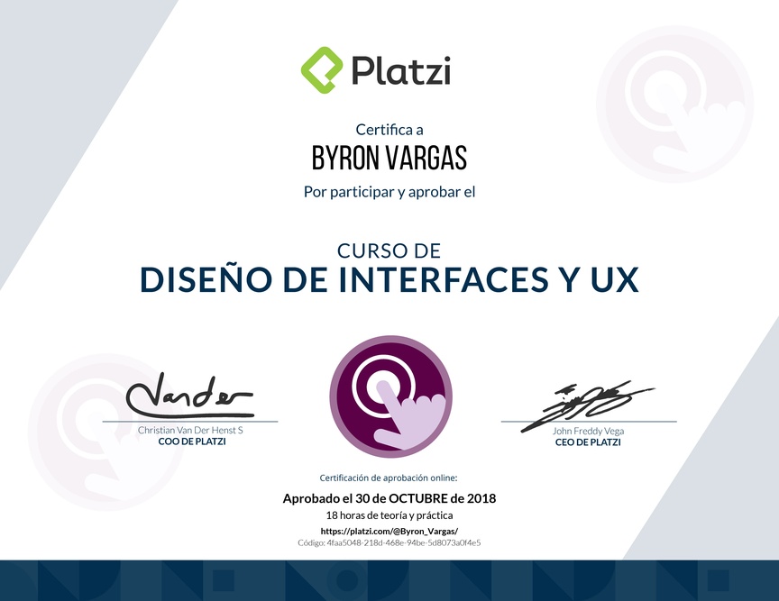 Diploma del Curso de Diseño de Interfaces y UX 2017