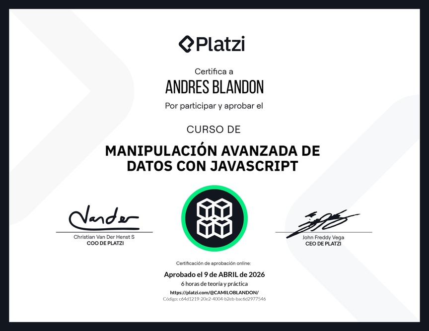 Diploma del Curso de Manipulación Avanzada de Datos con JavaScript