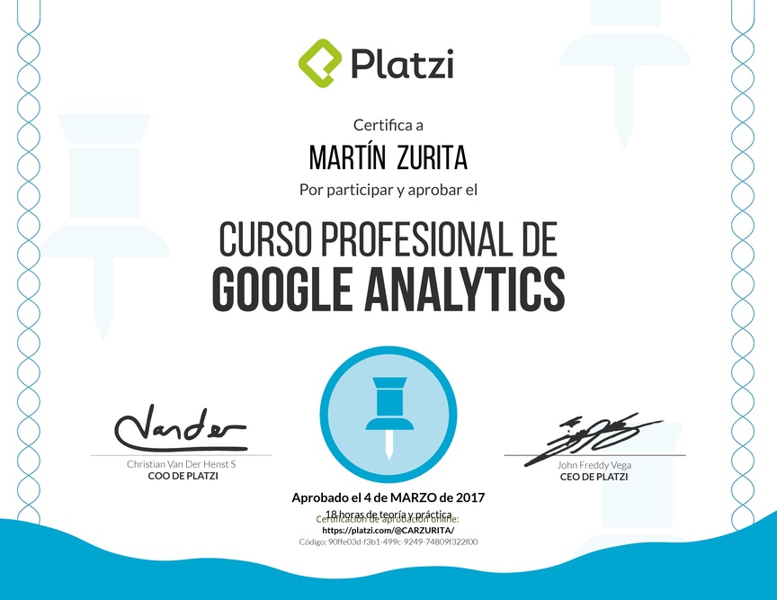 Diploma del Curso Profesional de Google Analytics 2015