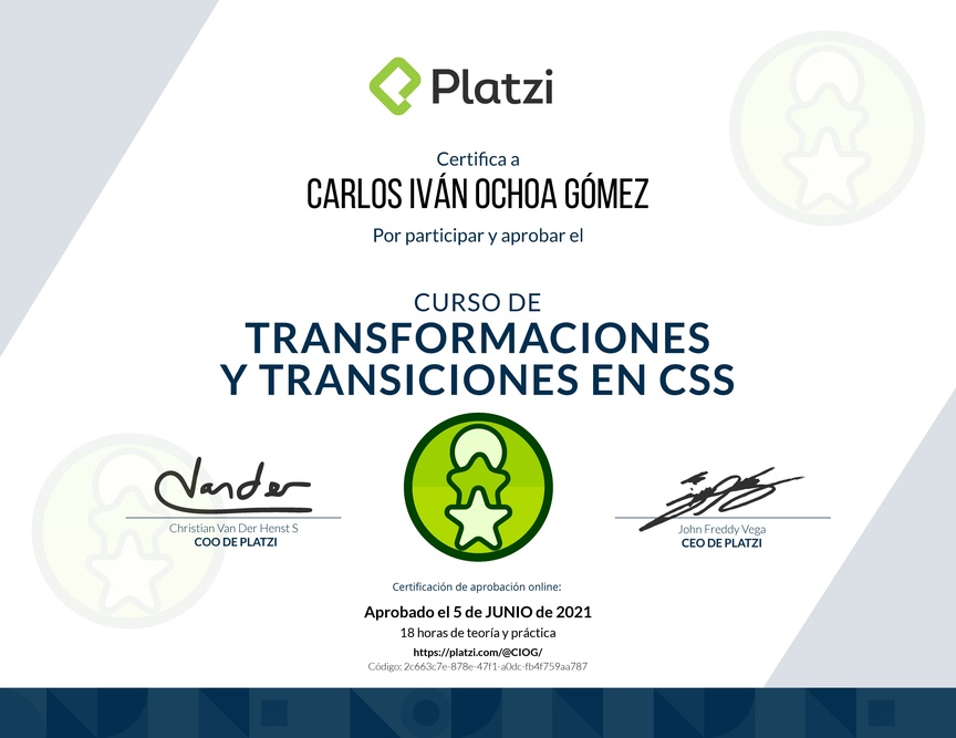 Diploma del Curso de Transformaciones y Transiciones en CSS