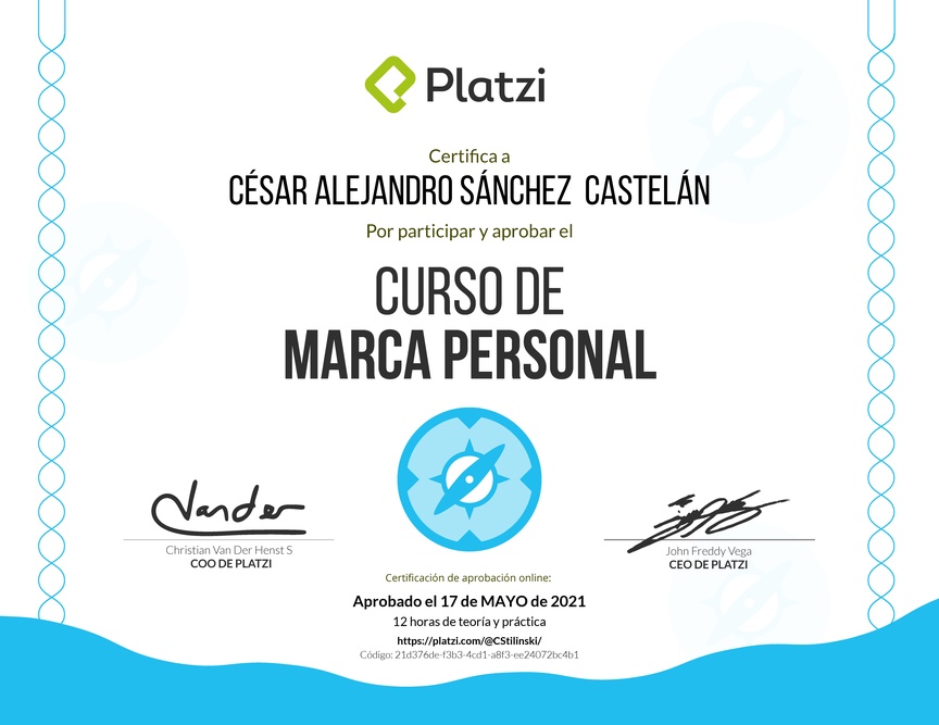 Diploma del Curso Gratis de Marca Personal 2018