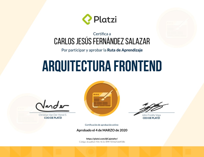 Diploma de la Ruta de Aprendizaje de Arquitectura Frontend