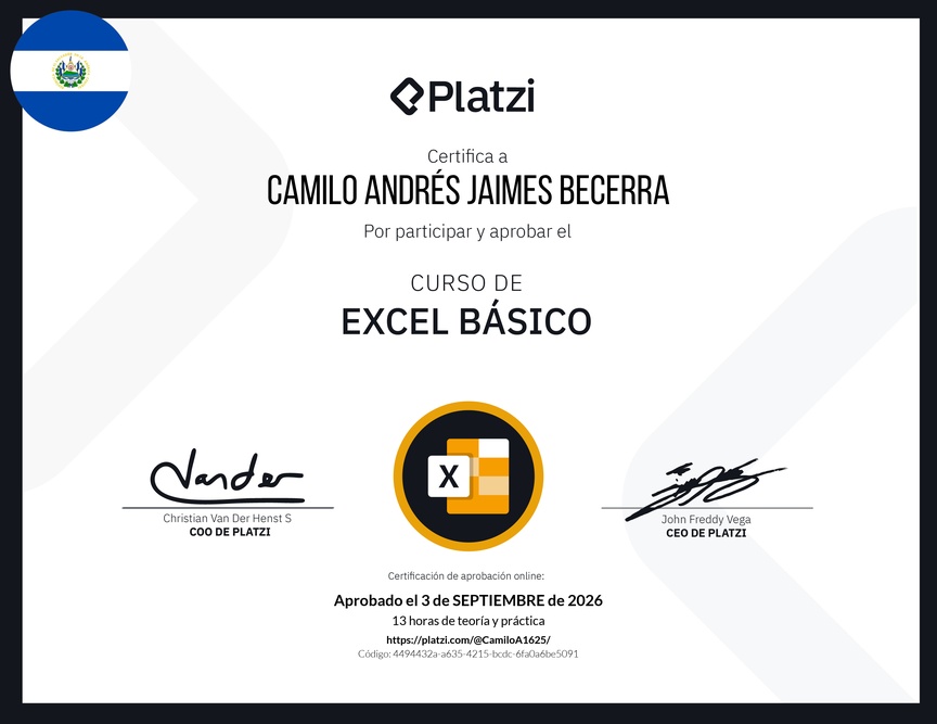 Diploma del Curso de Excel Básico