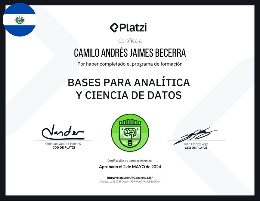 Diploma de la Ruta de Aprendizaje de Bases para Analítica y Ciencia de Datos