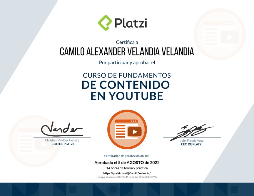 Diploma del Curso de Fundamentos de Contenido de YouTube