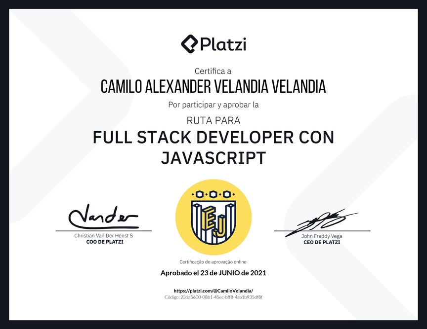 Diploma de la Ruta de Aprendizaje de Full Stack Developer con JavaScript