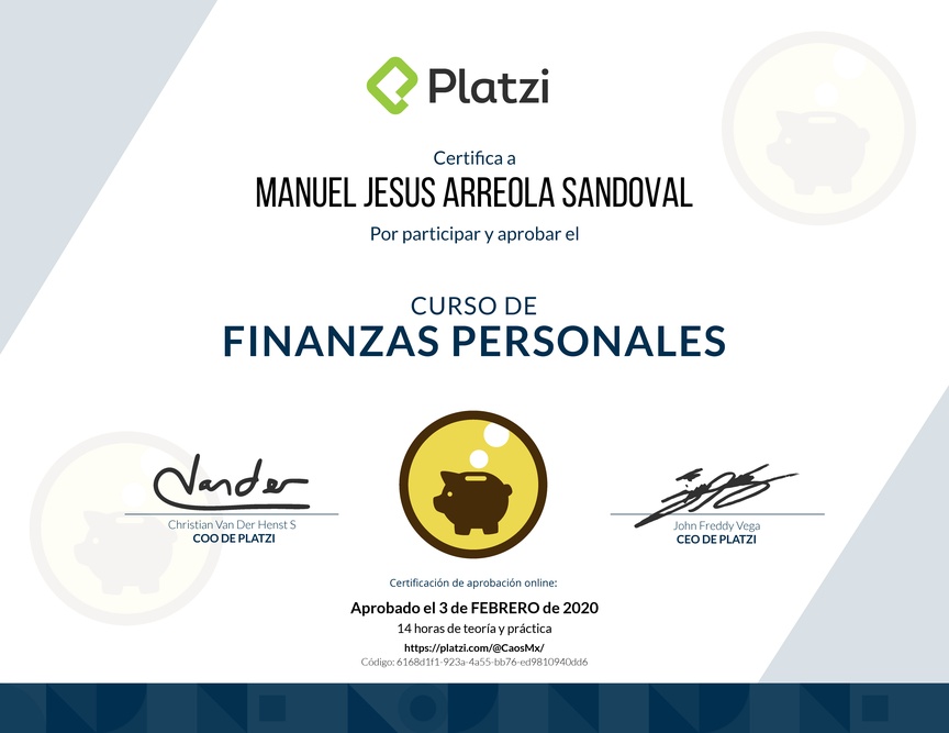 Diploma del Curso de Finanzas Personales 2017