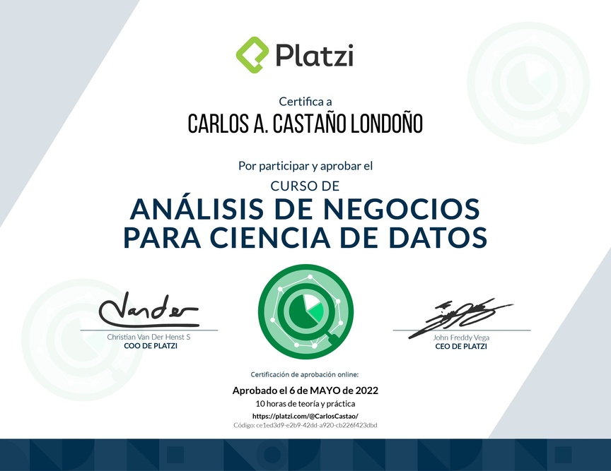 Diploma del Curso de Análisis de Negocios para Ciencia de Datos