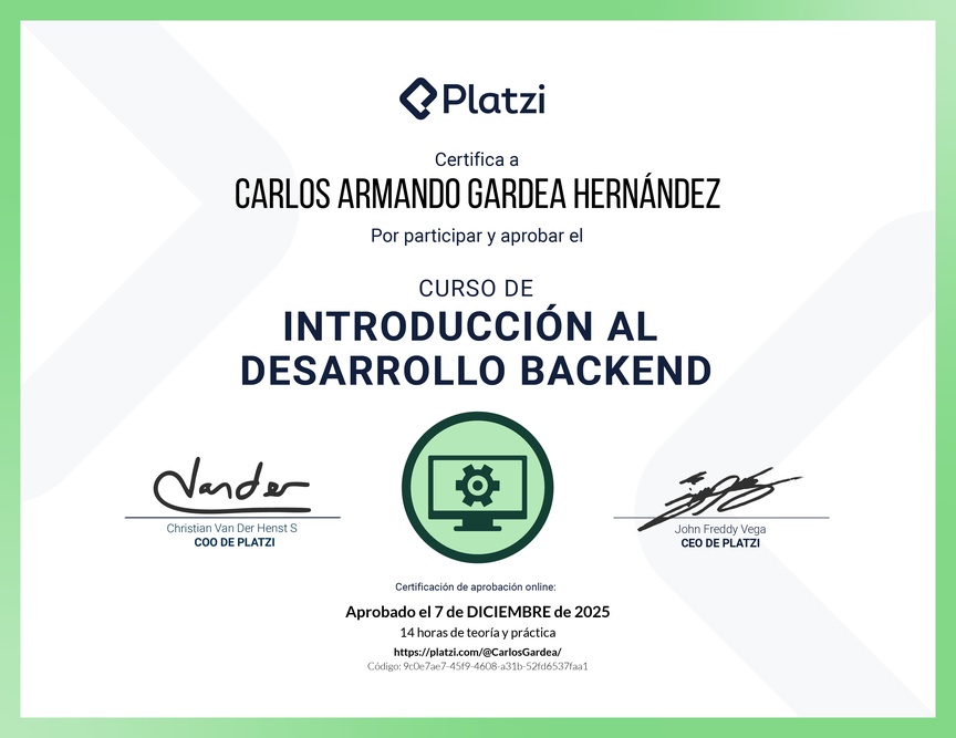 Diploma del Curso de Introducción al Desarrollo Backend