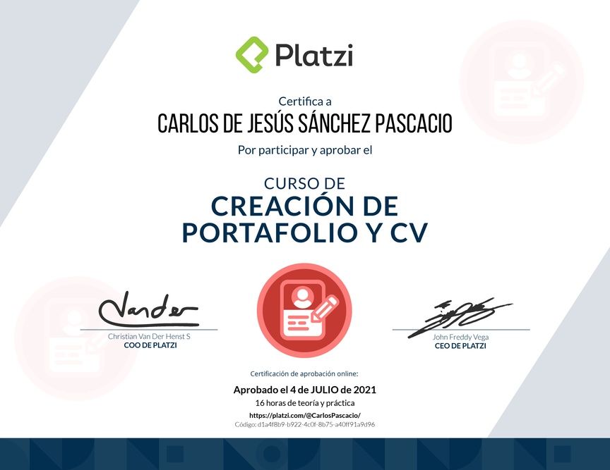 Diploma del Curso de Creación de Portafolio y CV