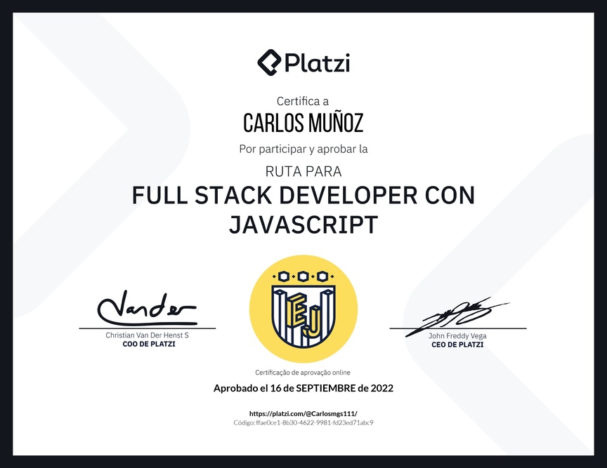 Diploma de la Ruta de Aprendizaje de Full Stack Developer con JavaScript