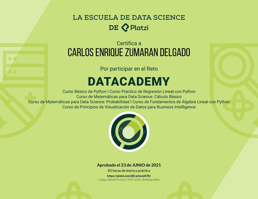 Diploma de Datacademy Primera Edición